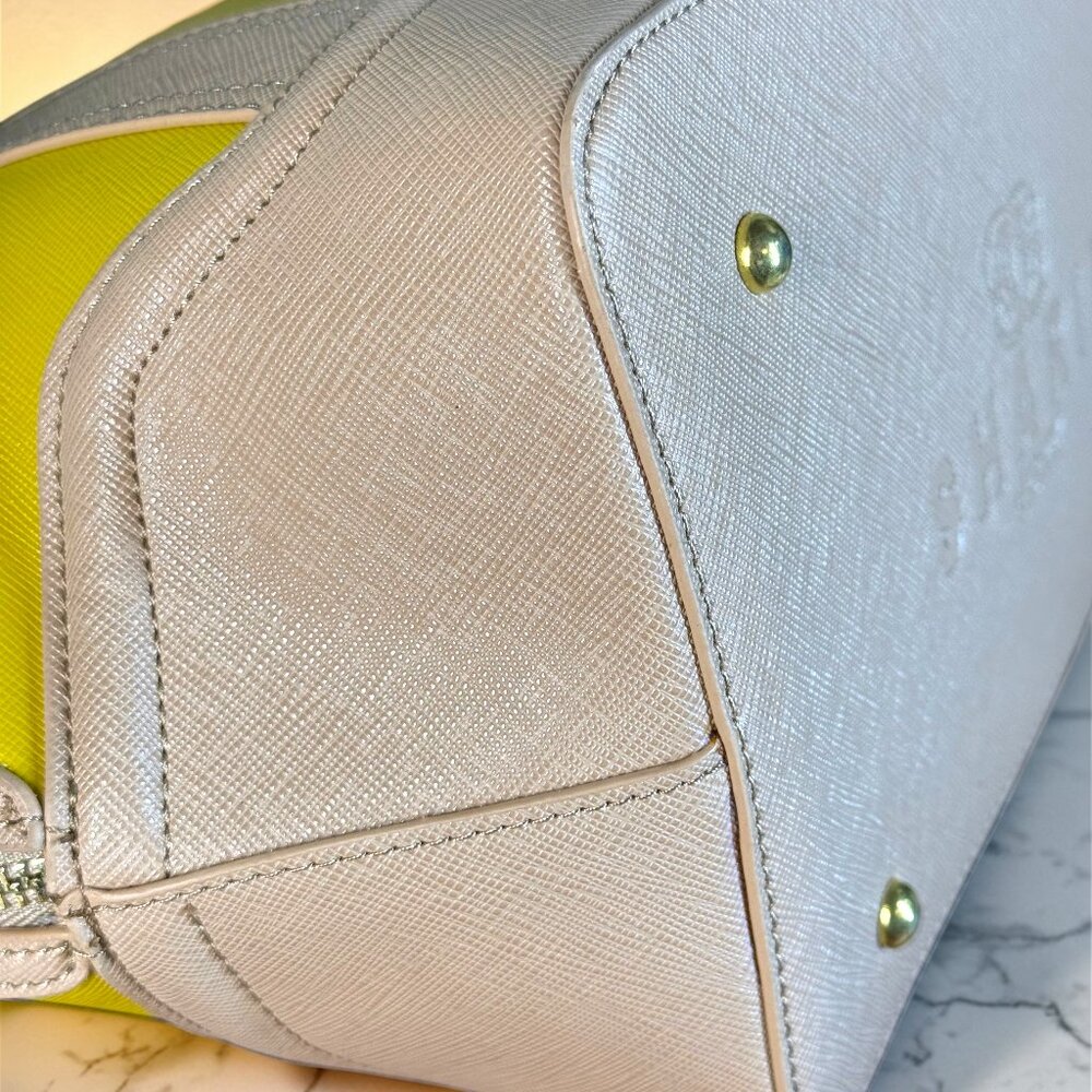 Sharif 1827 Vegan Leather Two-Toned Bowler Satchel Bag with Matching Pouch- New - Picture 15 of 16
